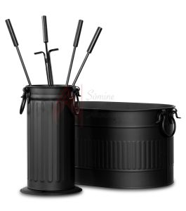 Siyah Oval Odunluk ve Maşa Takımı Set1