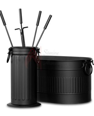 Siyah Oval Odunluk ve Maşa Takımı Set