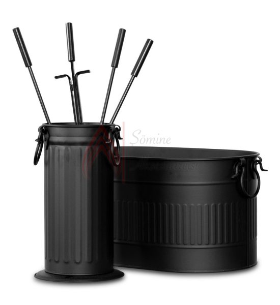 Siyah Oval Odunluk ve Maşa Takımı Set1