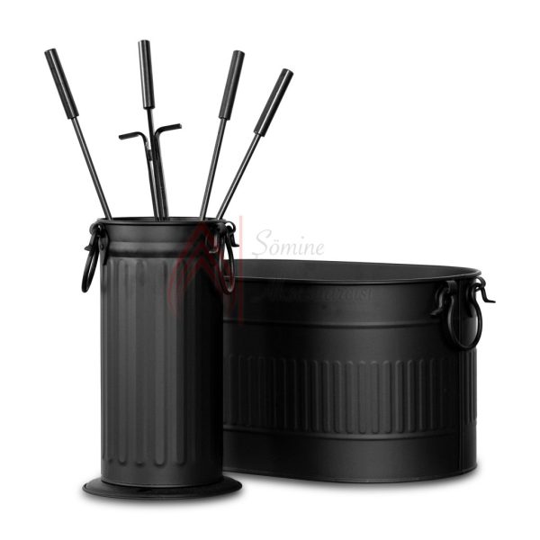 Siyah Oval Odunluk ve Maşa Takımı Set