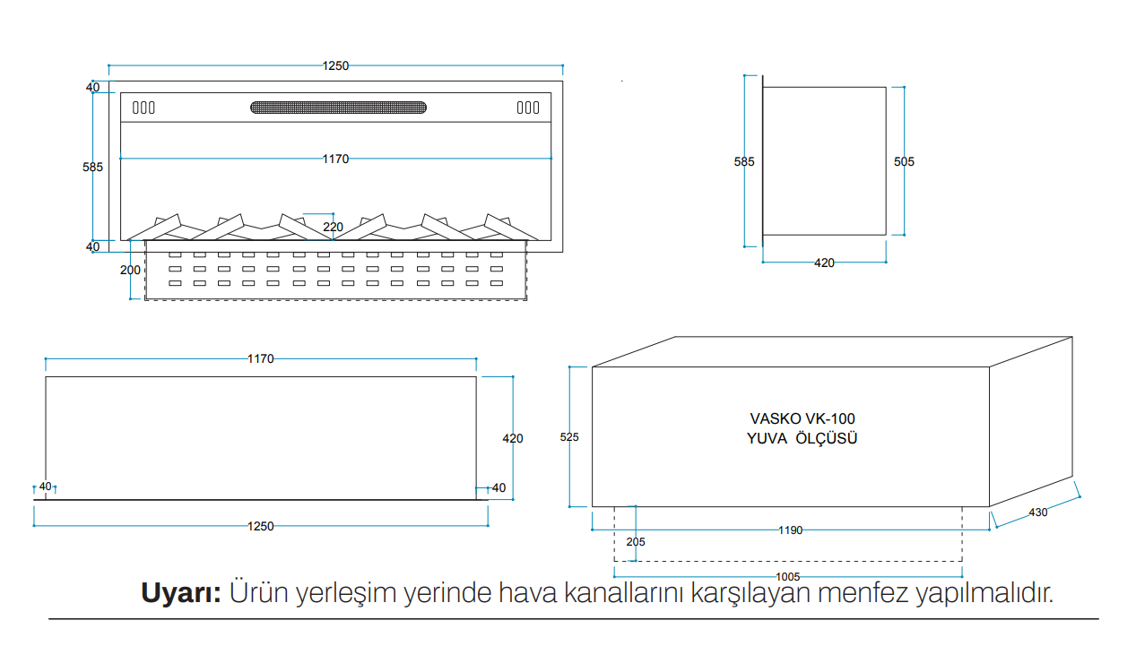 Vasko K 100 cm 3 Boyutlu Elektrikli Şömine (Isılı, Ses Efektli) - Görsel 2