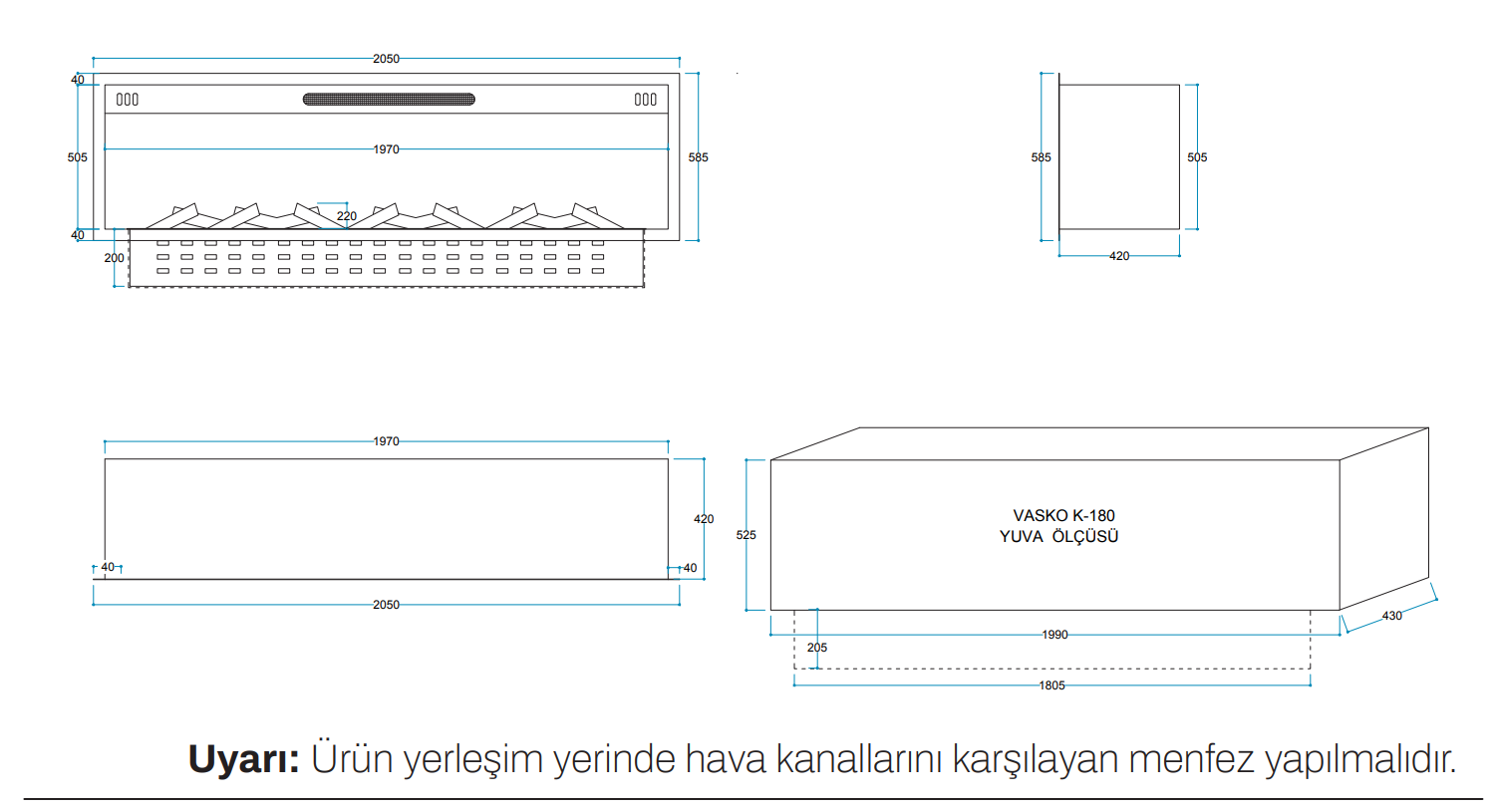 Vasko K 180 cm 3 Boyutlu Elektrikli Şömine (Isılı, Ses Efektli) - Görsel 2