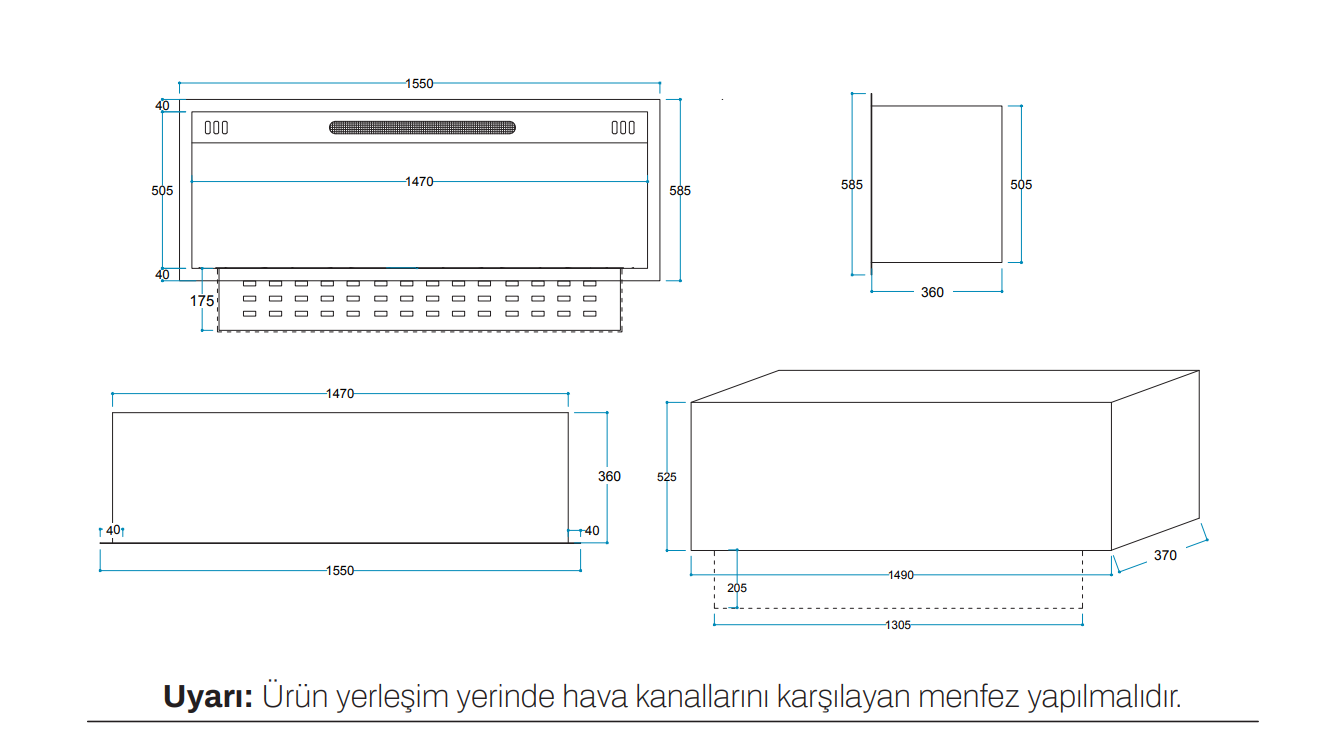 Vudlas K 130 cm 3 Boyutlu Elektrikli Şömine (Odunsuz ,Isılı, Ses Efektli) - Görsel 2