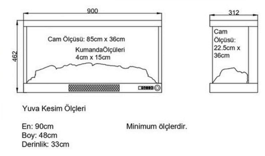 Alaz 90 cm Sağ Açık Elektrikli Şömine - Görsel 2