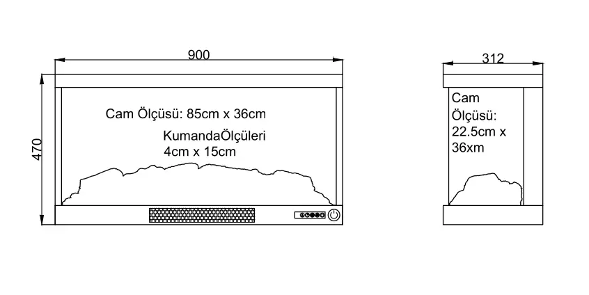 Alaz 90 cm Sol Açık Elektrikli Şömine - Görsel 2